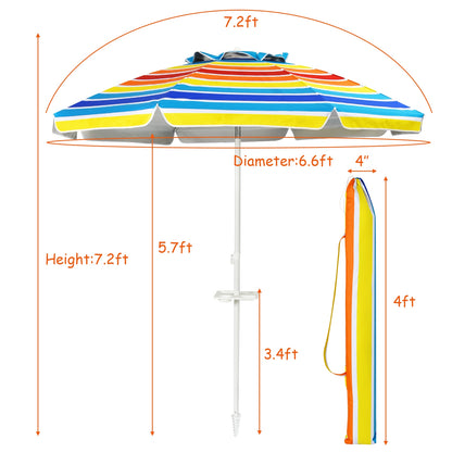 7.2 FT Portable Outdoor Beach Umbrella with Sand Anchor and Tilt Mechanism