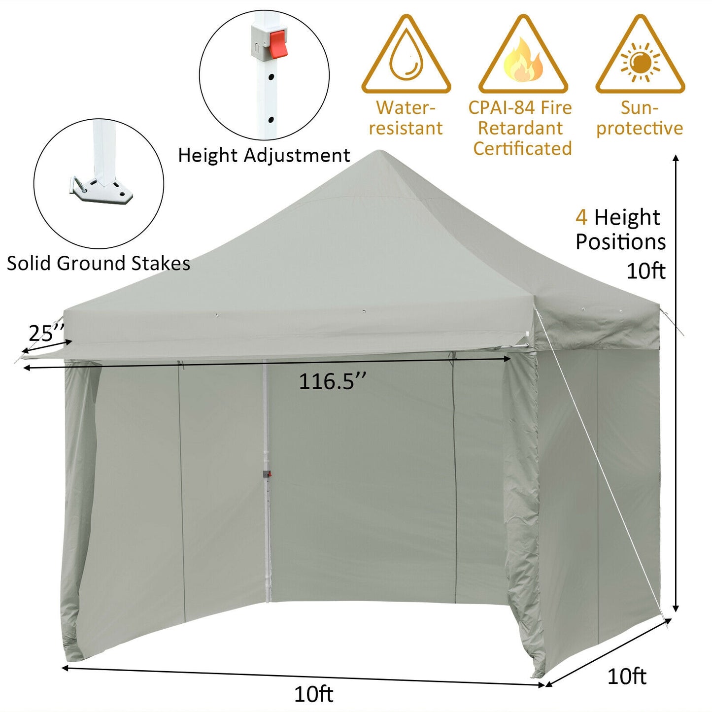 10' x 10' Feet Pop up Gazebo with 4 Height and Adjust Folding Awning