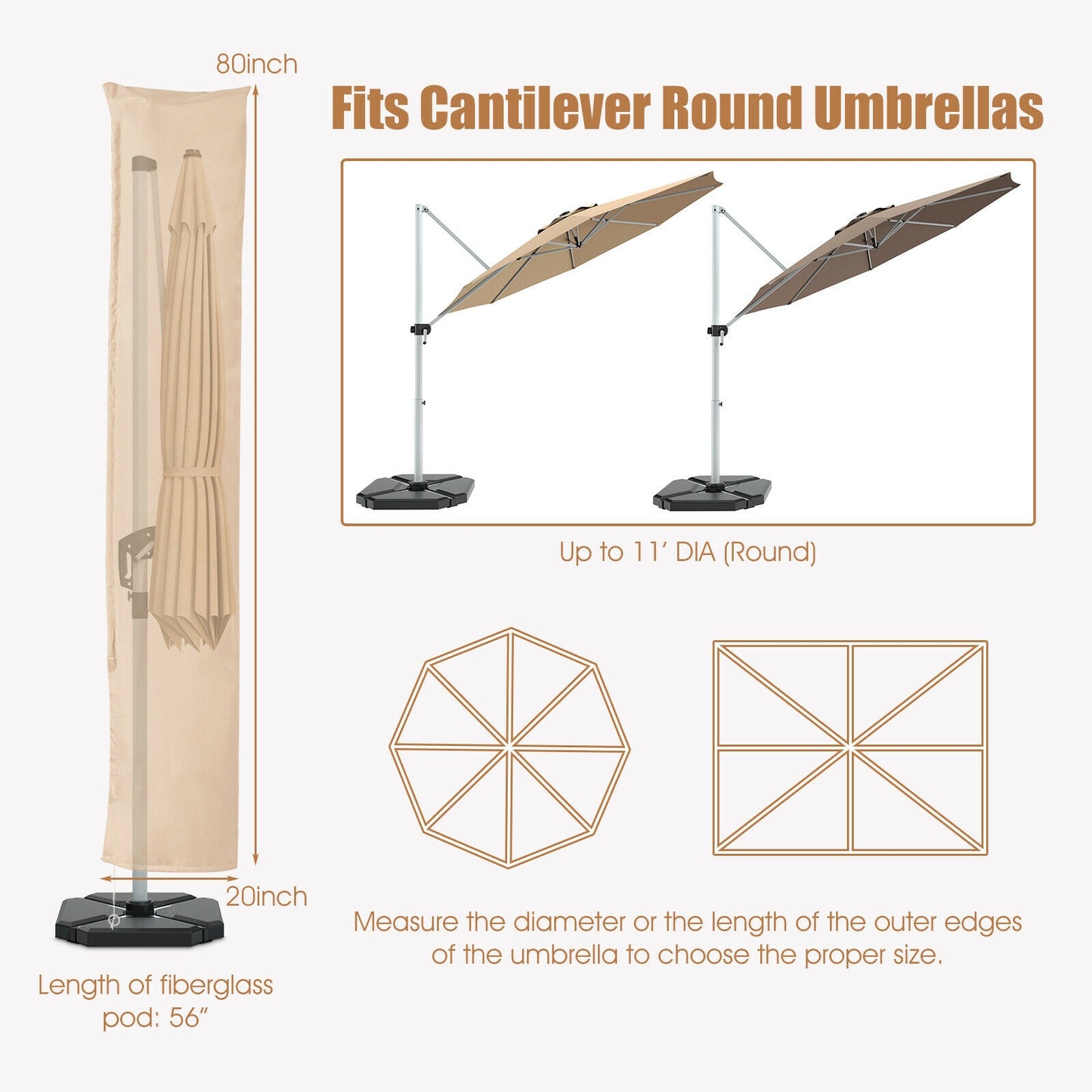 11 Feet Water-Proof Outdoor Parasol Cover Umbrella Cover with Fiberglass Rod