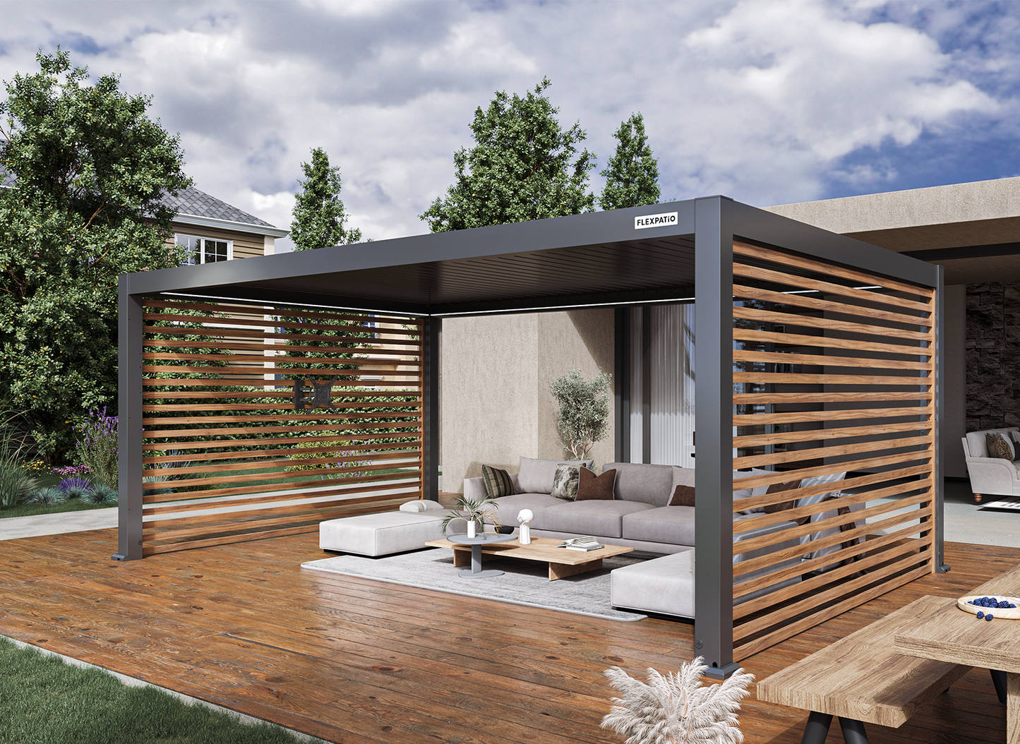 Wood-Grain Slat Walls for FlexPatio Pergolas