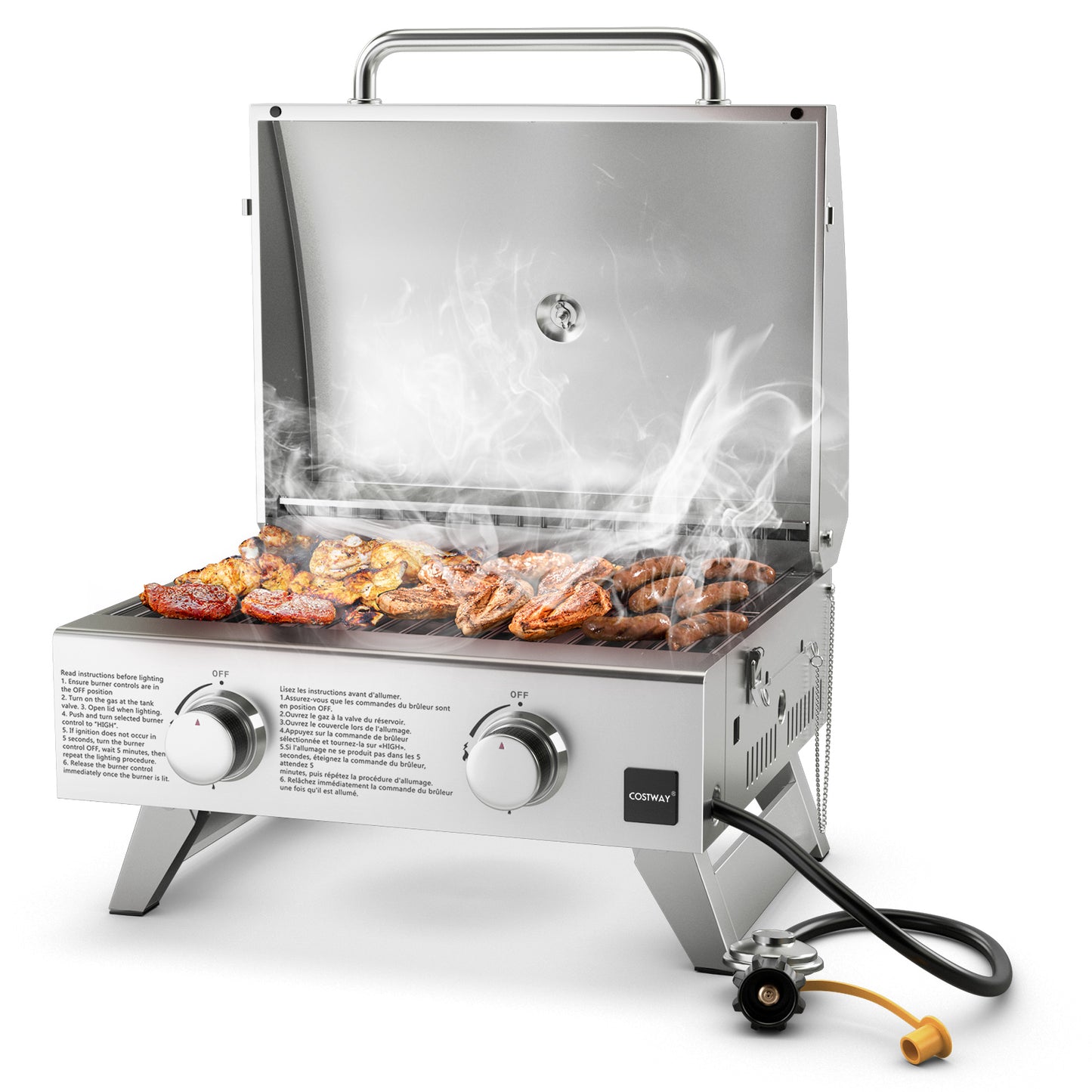 2 Burner Portable Stainless Steel BBQ Table Top Grill for Outdoors