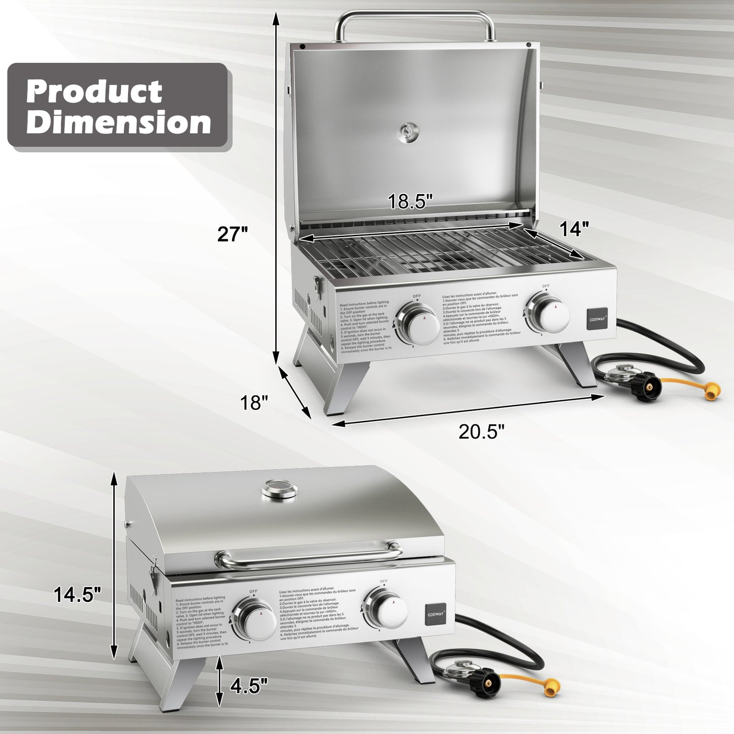 2 Burner Portable Stainless Steel BBQ Table Top Grill for Outdoors