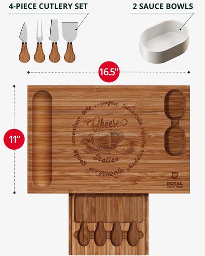 Cheese Board Set w/knives, 16.5“x11”, Brown