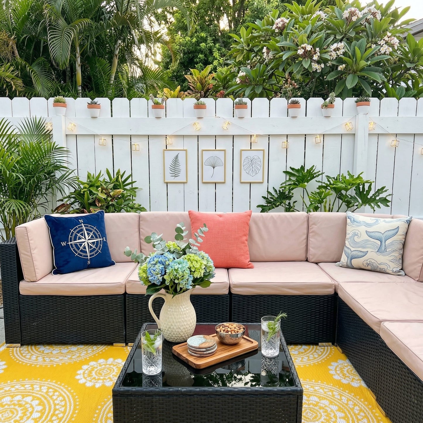 Pamapic Rattan Outdoor Sectional Couch Set  (7 Pieces)