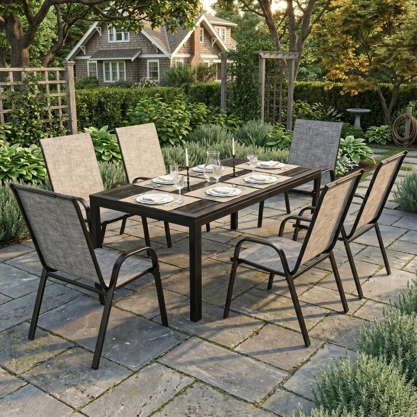 Lume Textilene Stackable Dining Set, 7-Piece