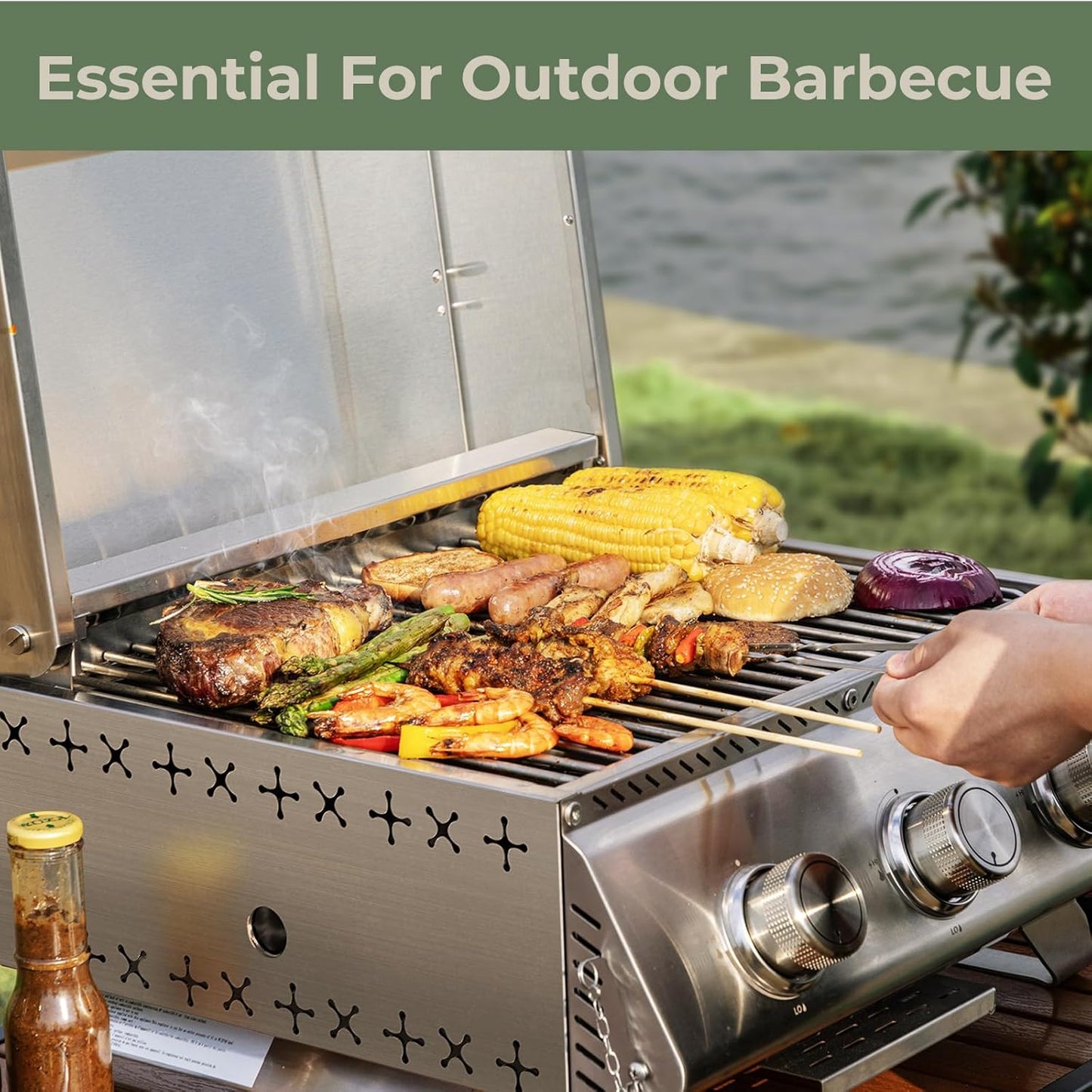 3-Burner Tabletop Portable Propane Gas BBQ Grill with Detachable Griddle Outdoor