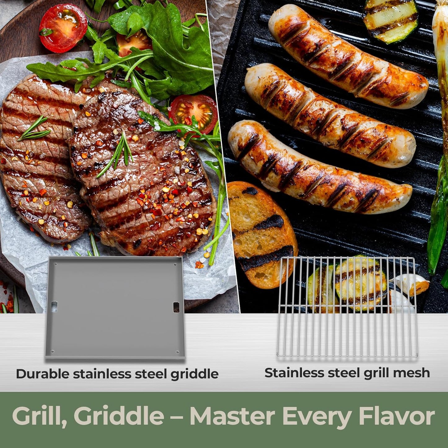 3-Burner Tabletop Portable Propane Gas BBQ Grill with Detachable Griddle Outdoor