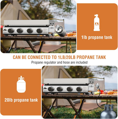 3 Burners Portable Propane Griddle 25 inch Stainless Steel Grill for Table Top