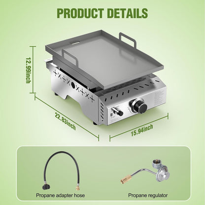 3 Burners Portable Propane Griddle 25 inch Stainless Steel Grill for Table Top