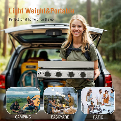 3 Burners Portable Propane Griddle 25 inch Stainless Steel Grill for Table Top