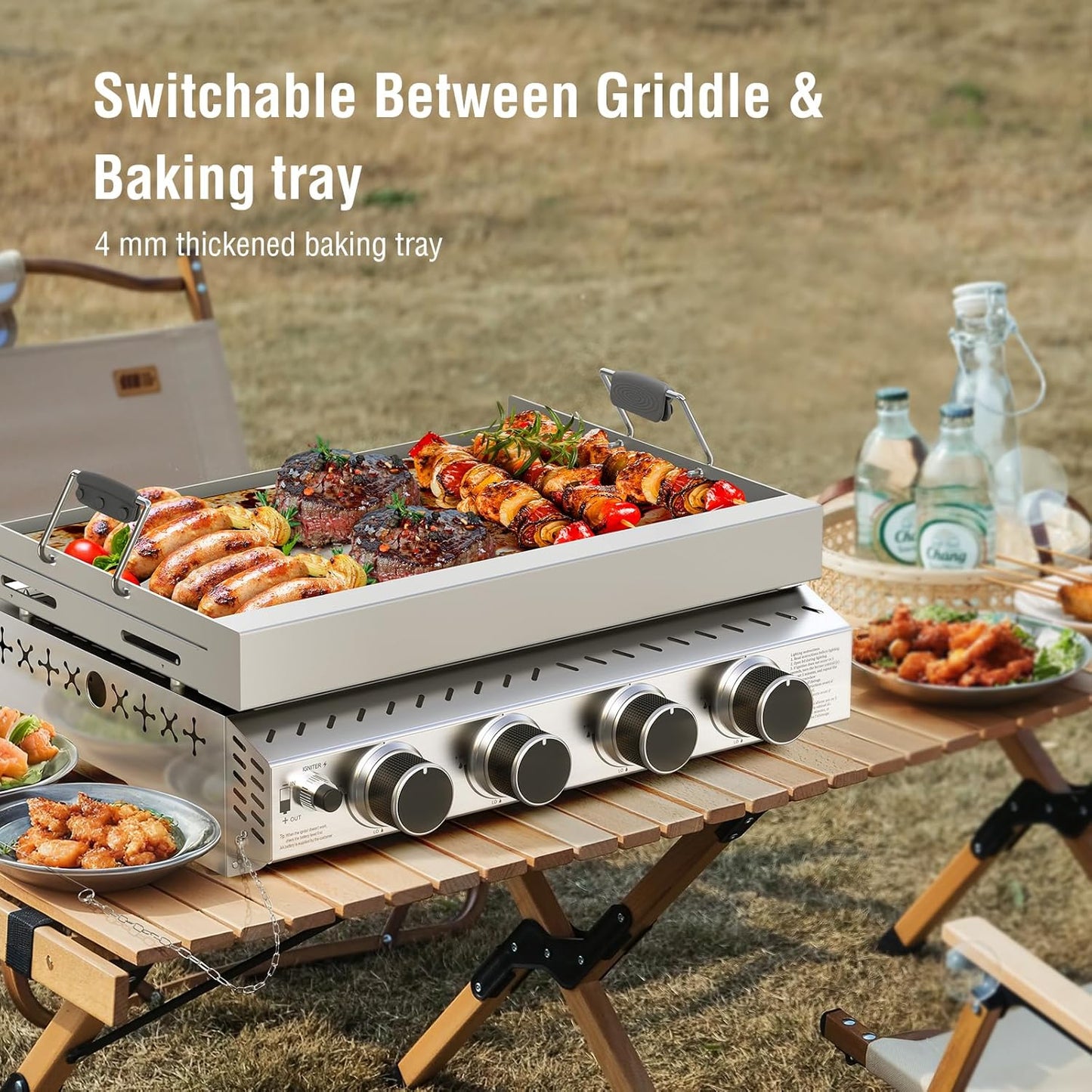 3 Burners Portable Propane Griddle 25 inch Stainless Steel Grill for Table Top