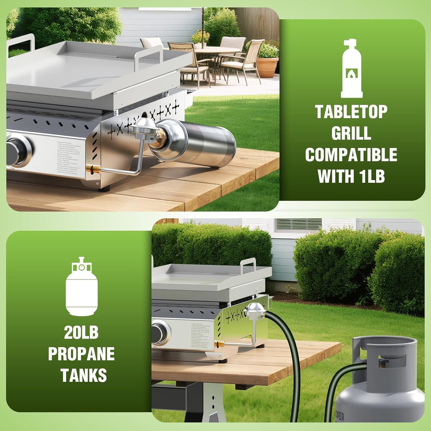 3 Burners Portable Propane Griddle 25 inch Stainless Steel Grill for Table Top