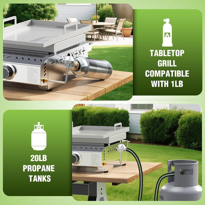 3 Burners Portable Propane Griddle 25 inch Stainless Steel Grill for Table Top