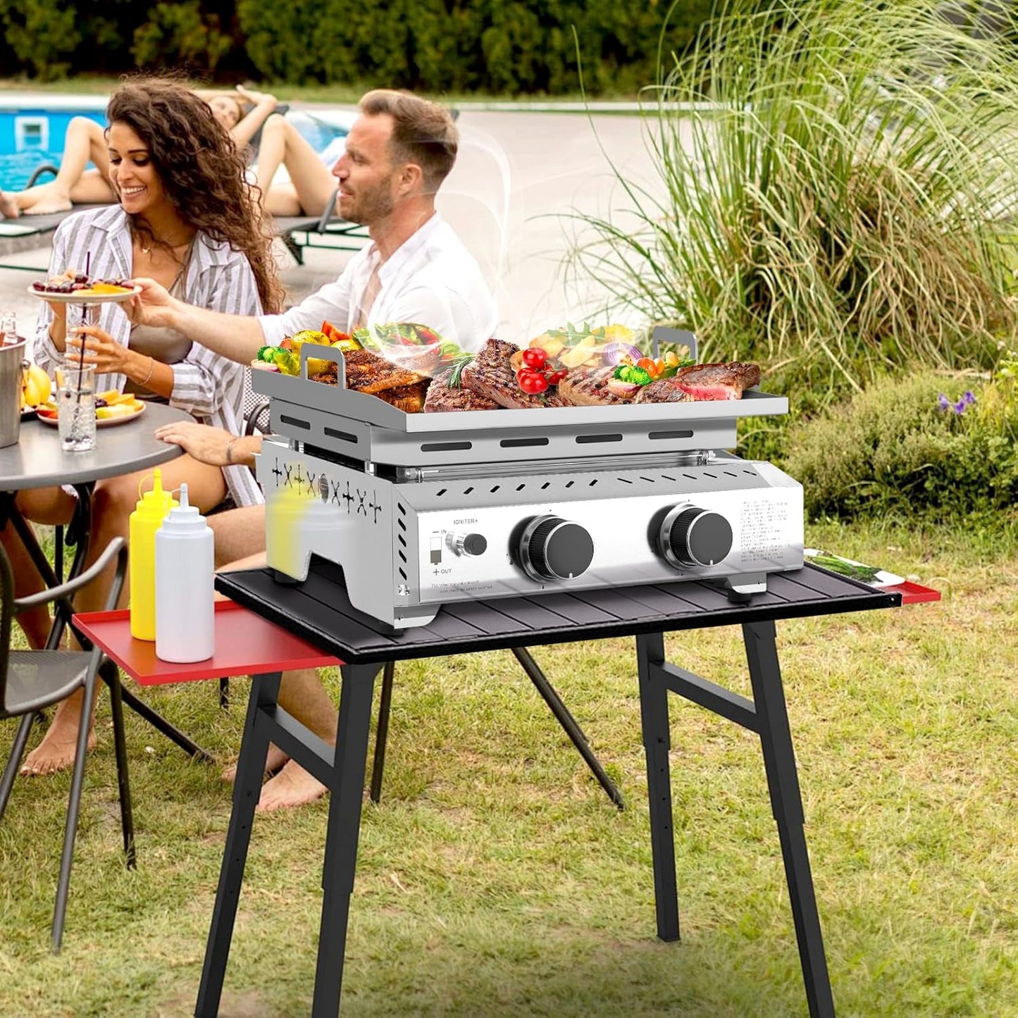 3 Burners Portable Propane Griddle 25 inch Stainless Steel Grill for Table Top
