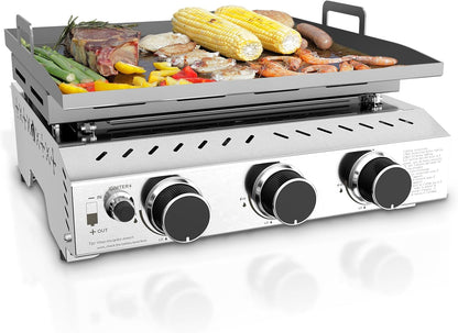 3 Burners Portable Propane Griddle 25 inch Stainless Steel Grill for Table Top