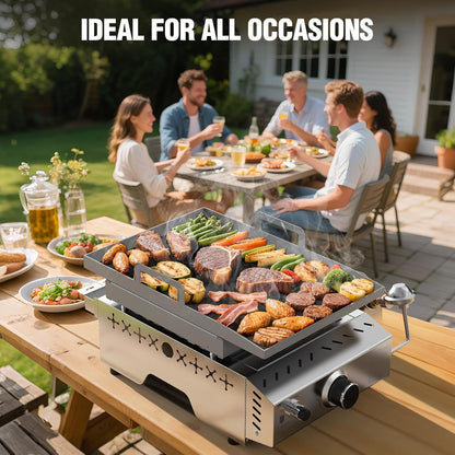 3 Burners Portable Propane Griddle 25 inch Stainless Steel Grill for Table Top
