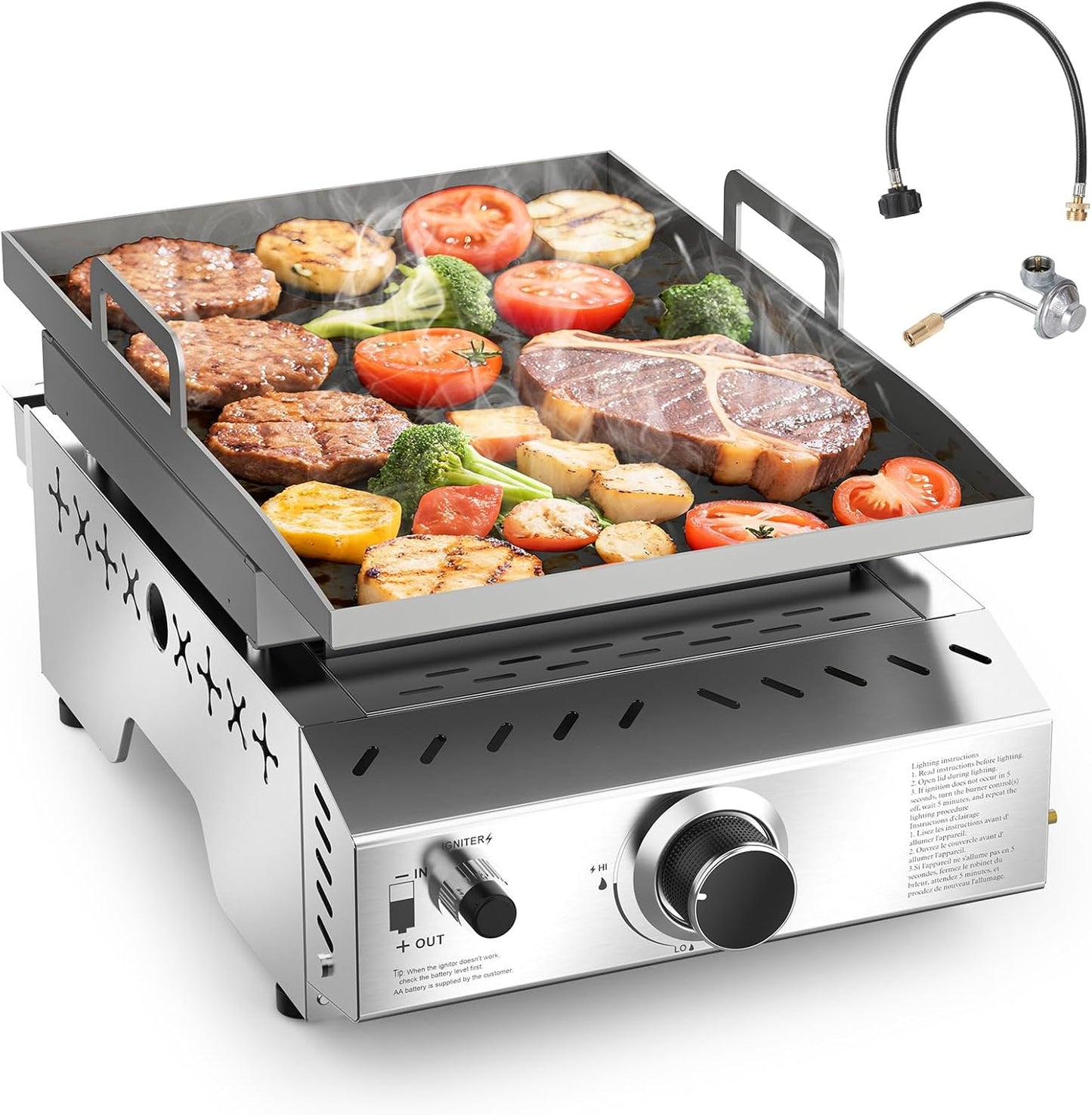 3 Burners Portable Propane Griddle 25 inch Stainless Steel Grill for Table Top