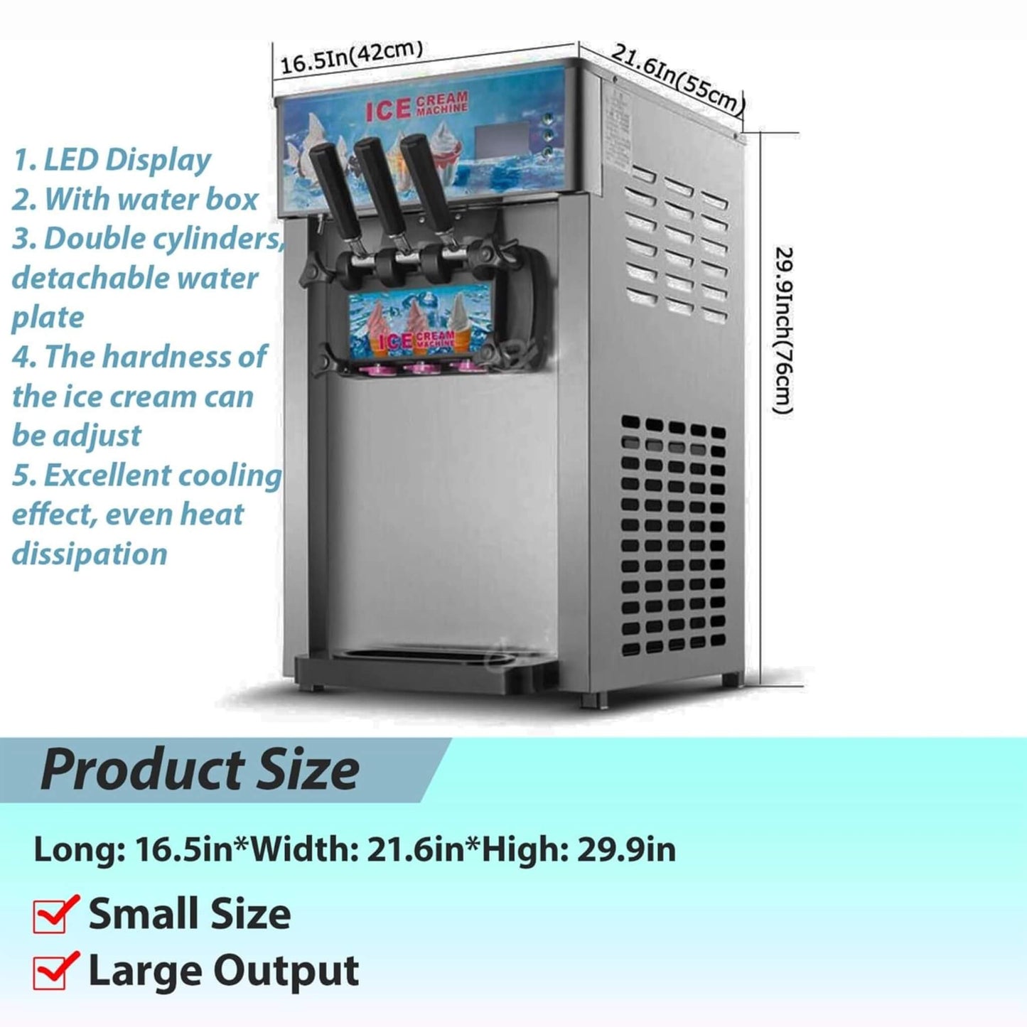 3-Flavor 9L Commercial 1200W Countertop Soft Serve Machine
