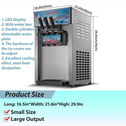 3-Flavor 9L Commercial 1200W Countertop Soft Serve Machine