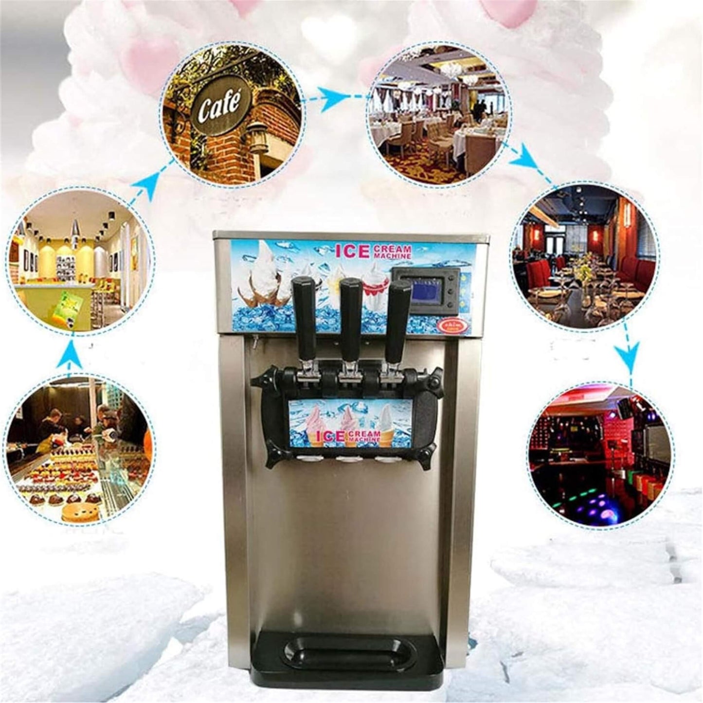 3-Flavor 9L Commercial 1200W Countertop Soft Serve Machine