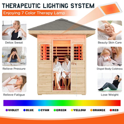 Thermora Zurich 3-Person Low EMF Spruce Wood Outdoor Infrared Sauna with Bluetooth Speakers and LED Lights