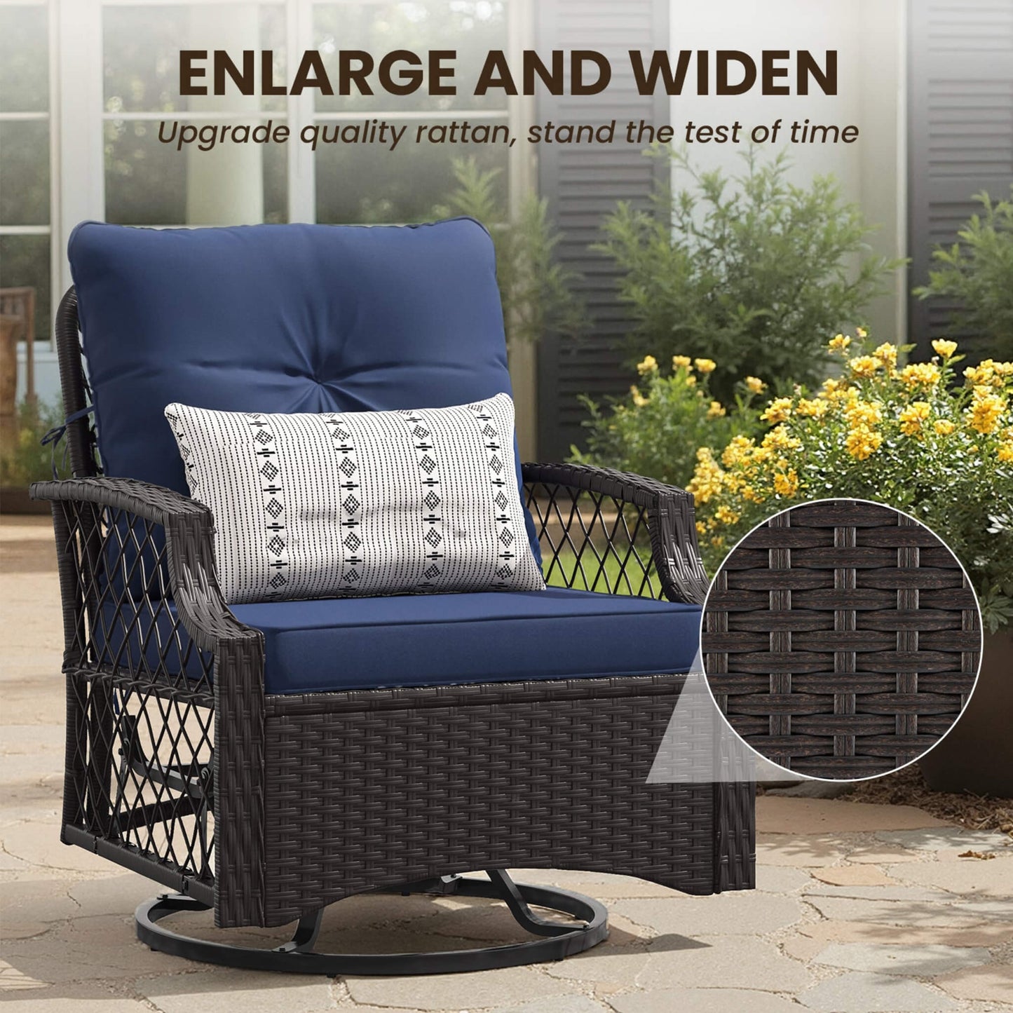 Alora 3-Piece Wicker Patio Bistro Set W/ Swivel Chairs and Table