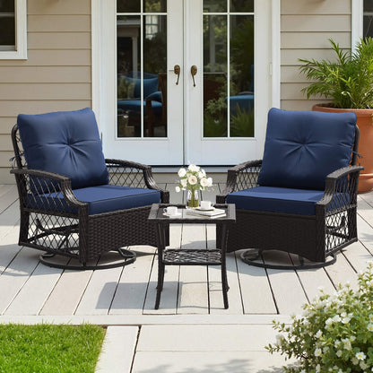 Alora 3-Piece Wicker Patio Bistro Set W/ Swivel Chairs and Table