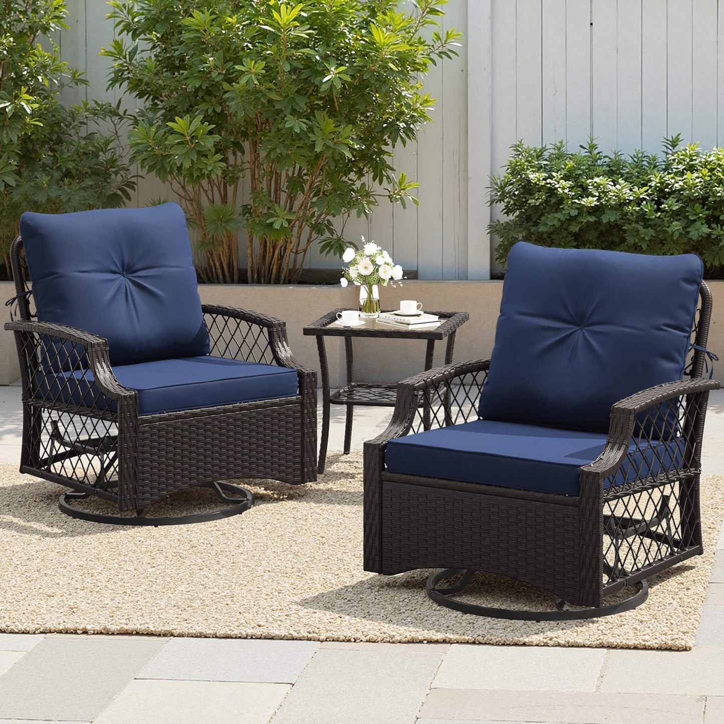 Alora 3-Piece Wicker Patio Bistro Set W/ Swivel Chairs and Table