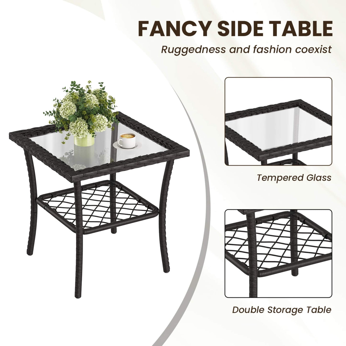 Alora 3-Piece Wicker Patio Bistro Set W/ Swivel Chairs and Table