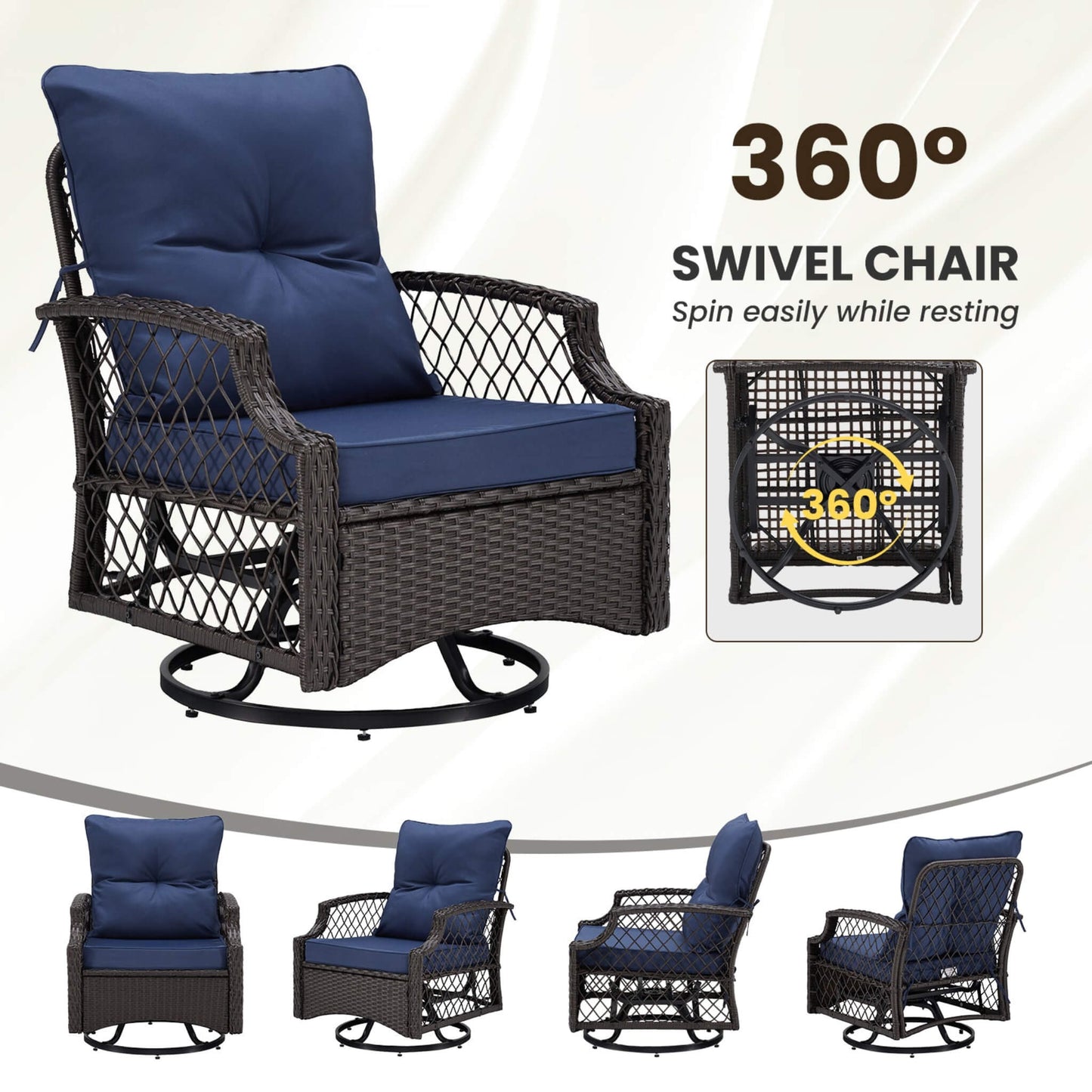 Alora 3-Piece Wicker Patio Bistro Set W/ Swivel Chairs and Table