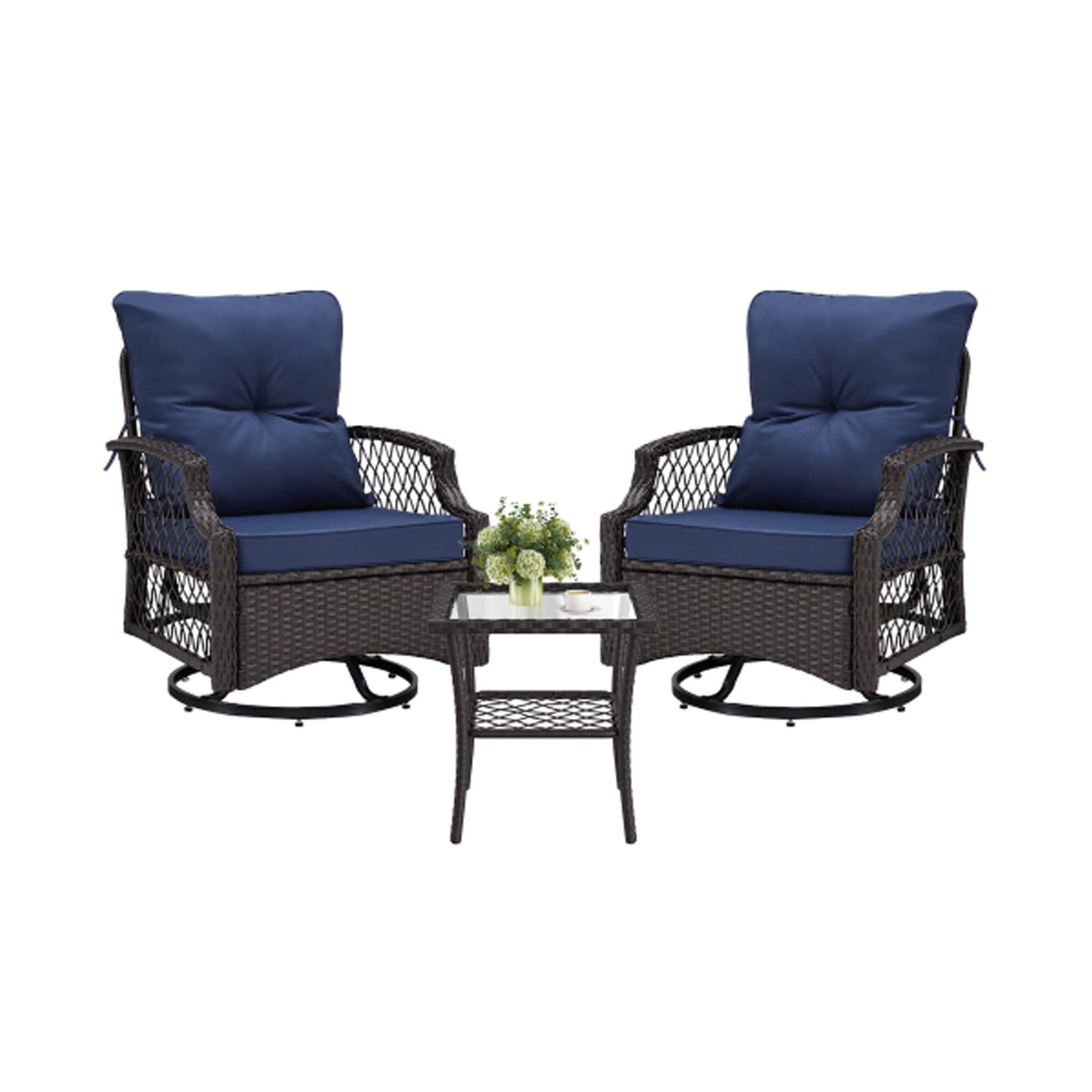 Alora 3-Piece Wicker Patio Bistro Set W/ Swivel Chairs and Table