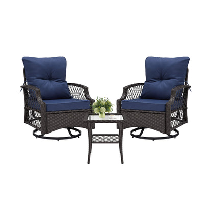 Alora 3-Piece Wicker Patio Bistro Set W/ Swivel Chairs and Table