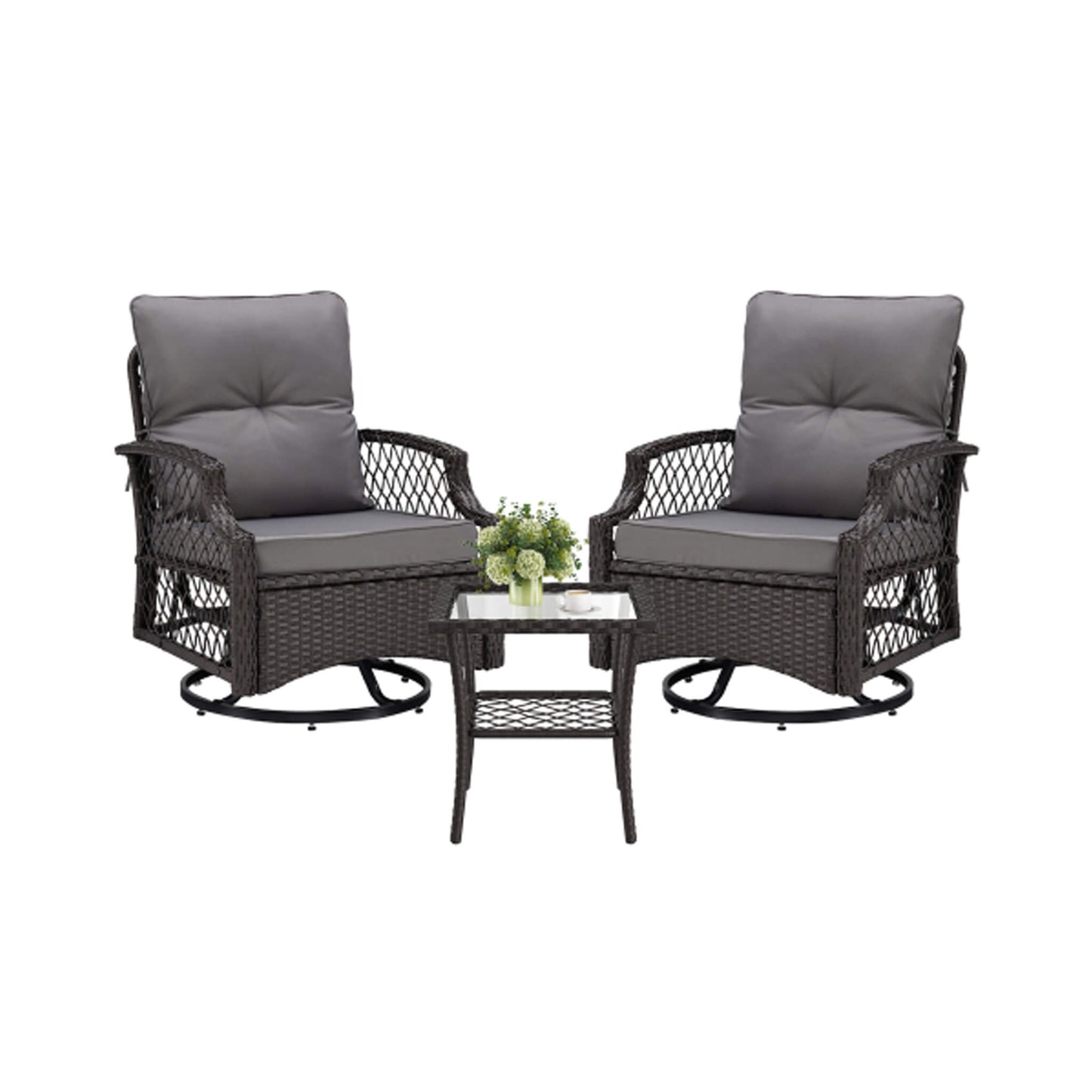 Alora 3-Piece Wicker Patio Bistro Set W/ Swivel Chairs and Table