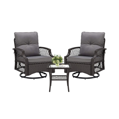 Alora 3-Piece Wicker Patio Bistro Set W/ Swivel Chairs and Table