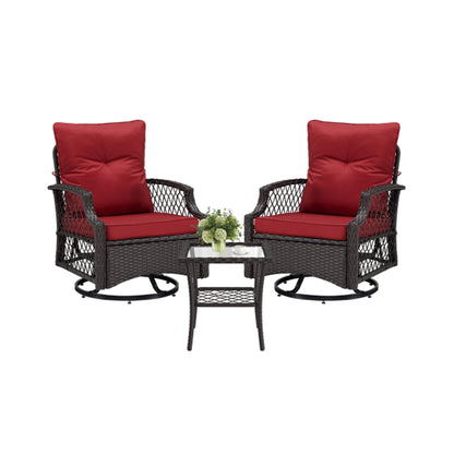 Alora 3-Piece Wicker Patio Bistro Set W/ Swivel Chairs and Table