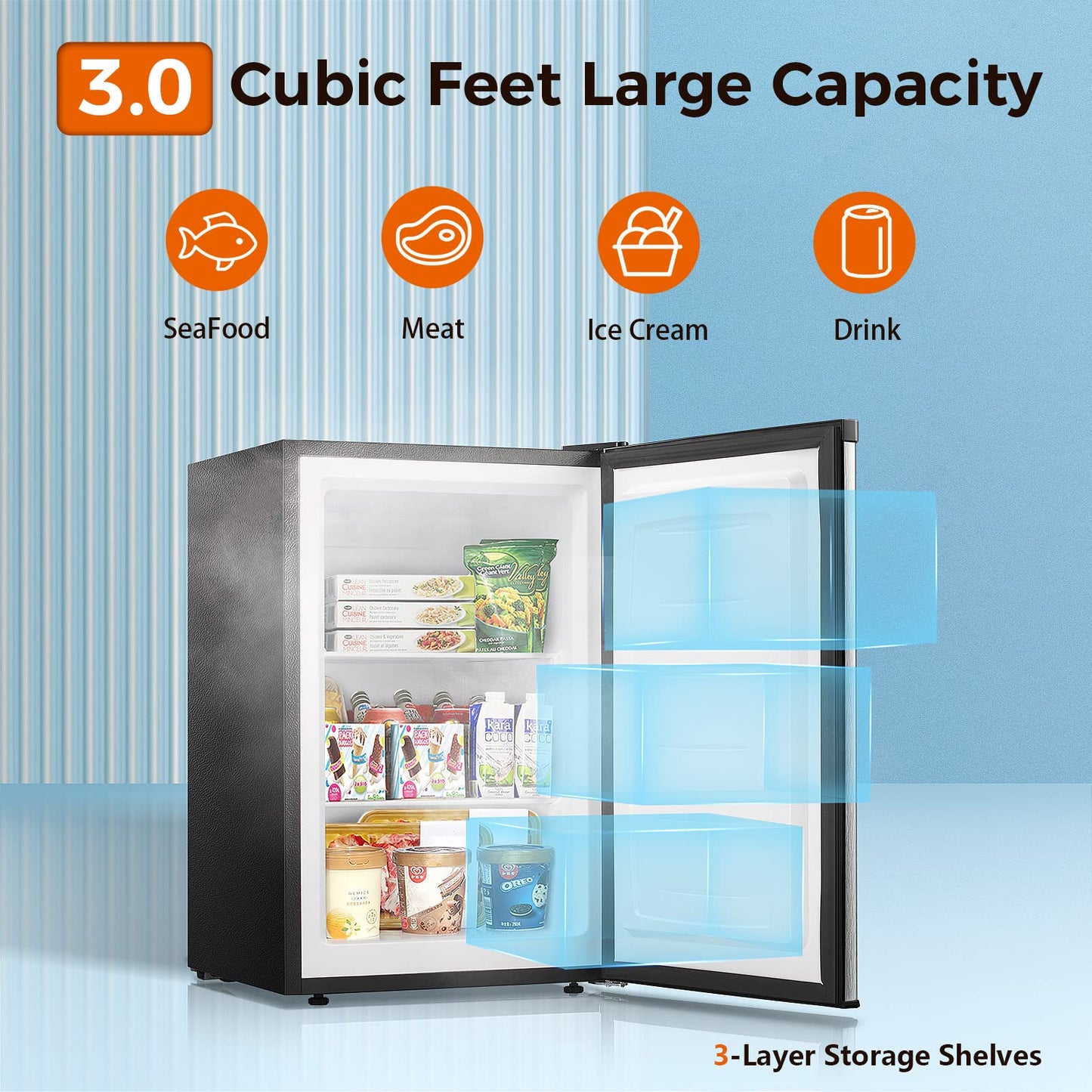 Kismile Upright Freezer, 3.0 Cu.ft Mini Freezer with Reversible Single Door