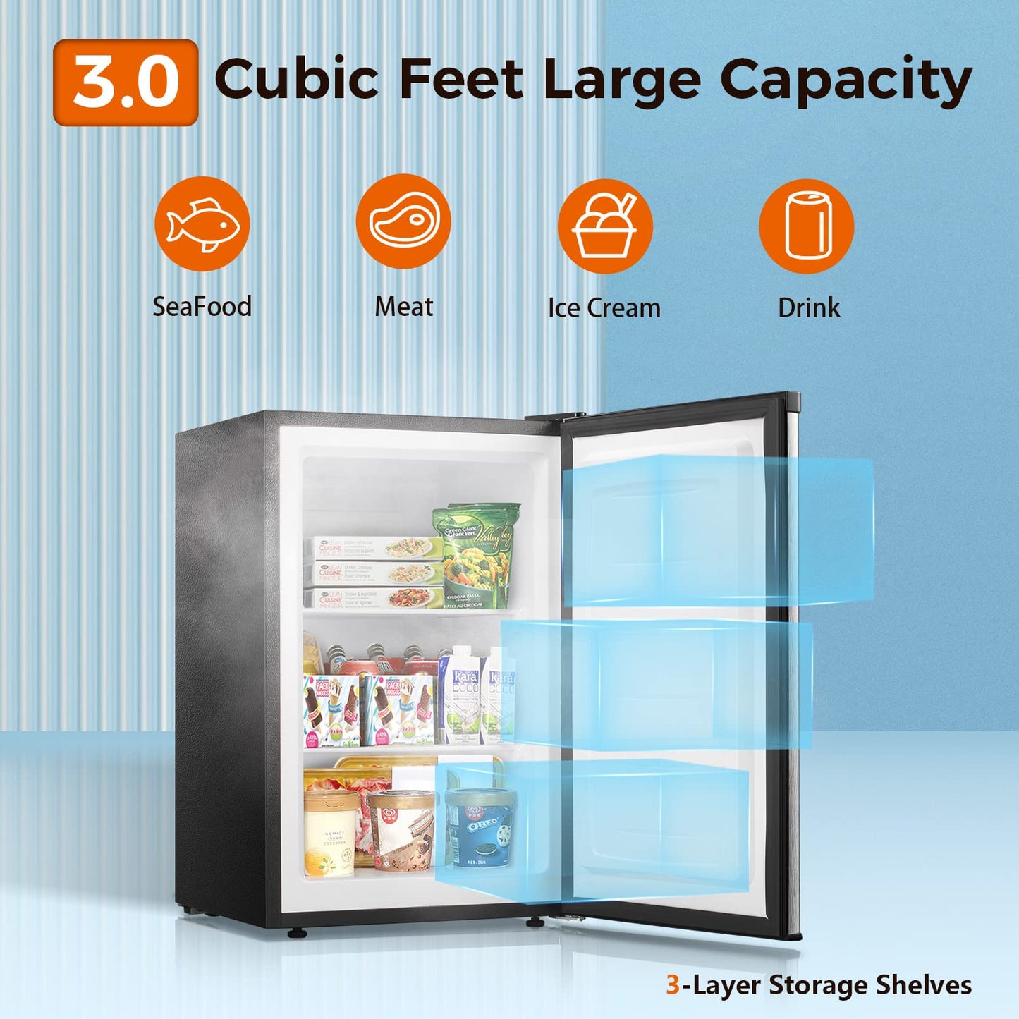 Kismile Upright Freezer, 3.0 Cu.ft Mini Freezer with Reversible Single Door
