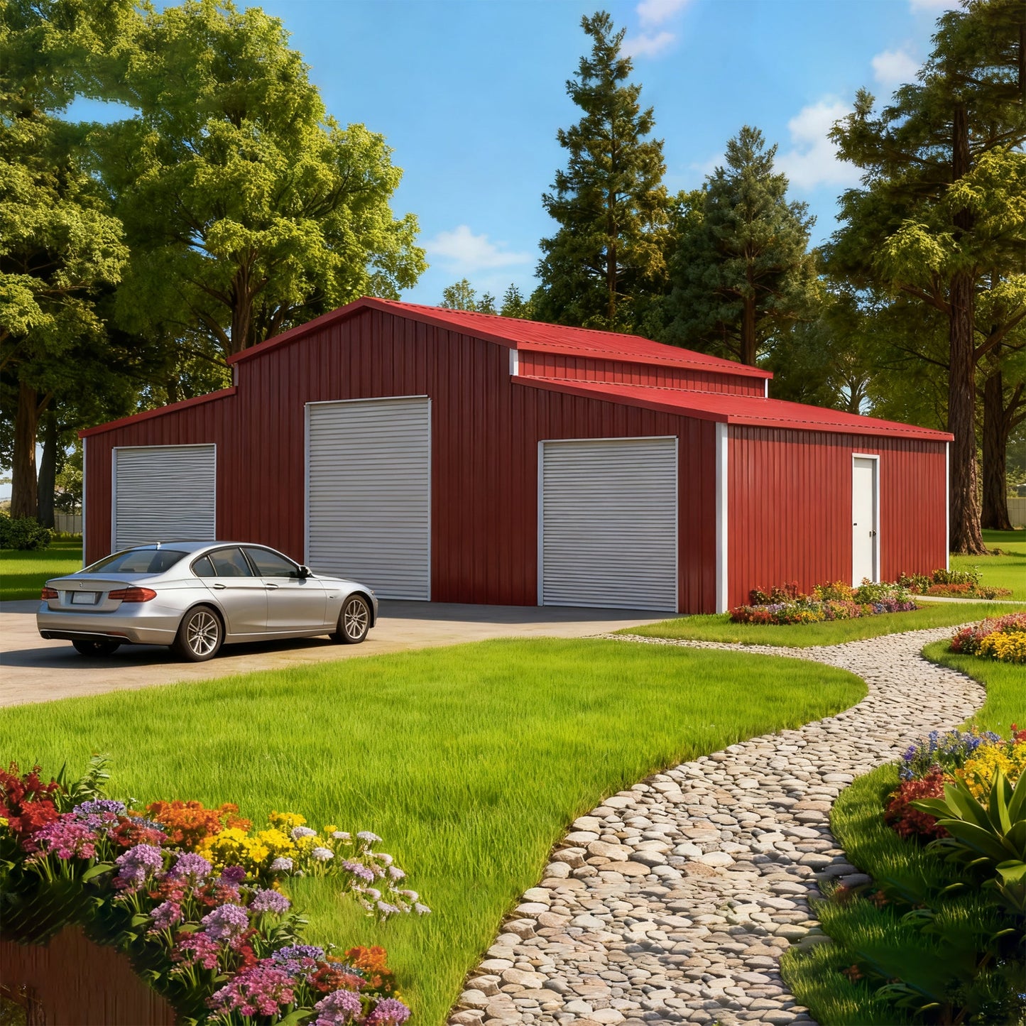 30' x 42' FT Heavy-Duty All-Weather 3-Car Garage Galvanized Steel Storage Shed