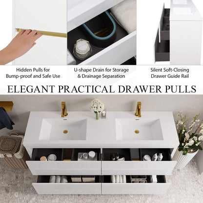 Alora 72-Inch White Freestanding Bathroom Vanity With Sink And Stone Resin Countertop
