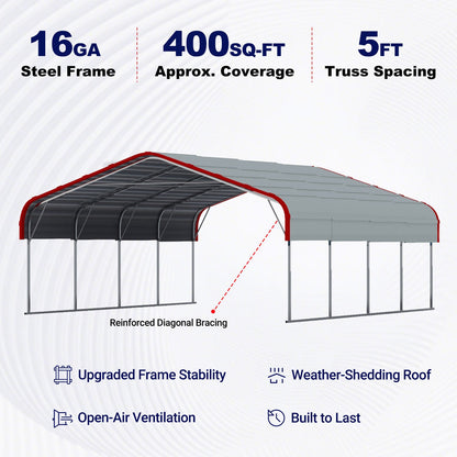 20FT x 20FT Outdoor Metal Carport