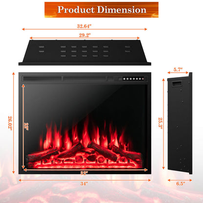 34"-37" Inch Electric Fireplace Recessed with Adjustable Flames