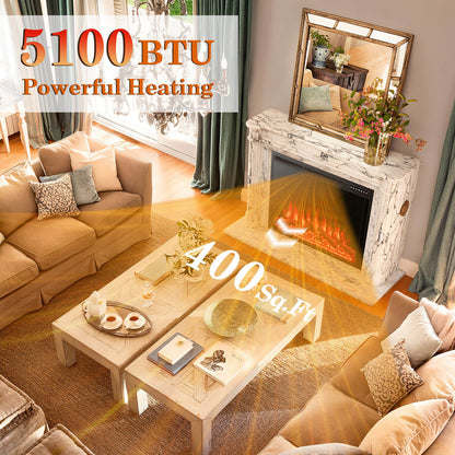 34"-37" Inch Electric Fireplace Recessed with Adjustable Flames