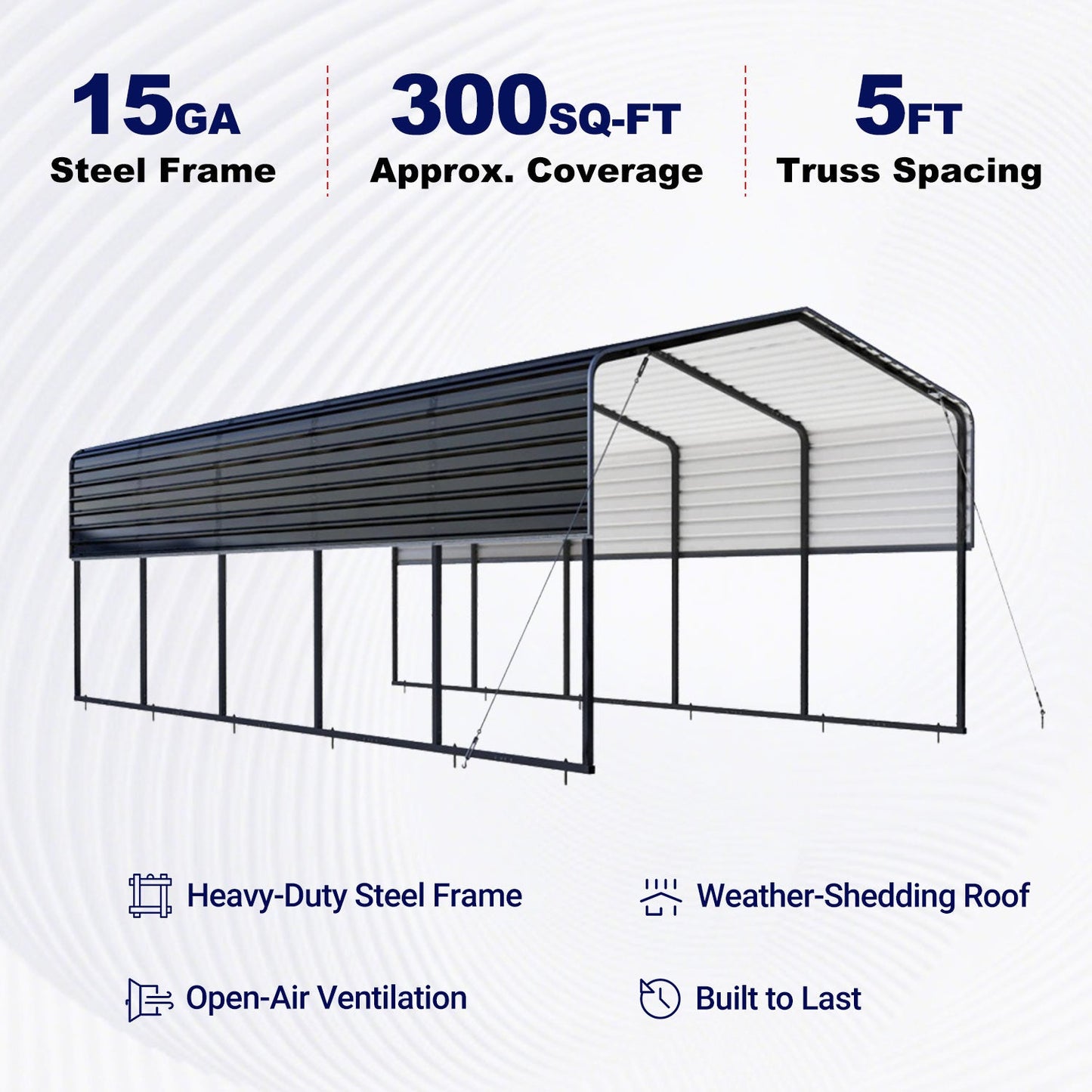 12FT x 25' Metal Carport with Corrugated Roof