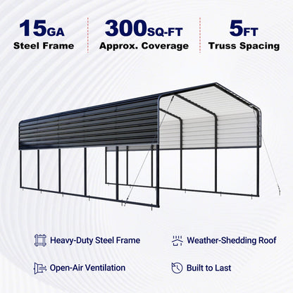 12FT x 25' Metal Carport with Corrugated Roof