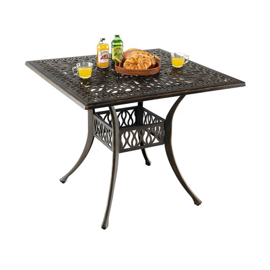 35.4 Inch Aluminum Patio Square Dining Table with Umbrella Hole - Bronze