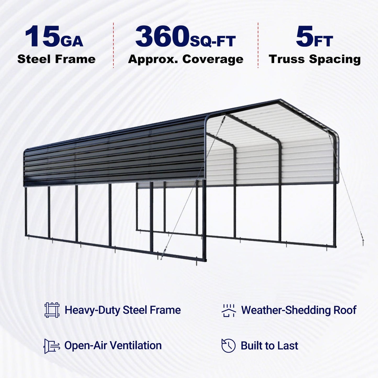 12FT x 30FT Metal Carport with Corrugated Roof