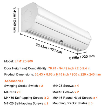 36-Inch 110V Commercial 2-Speed 900CFM Indoor Wall-Mounted Air Curtain