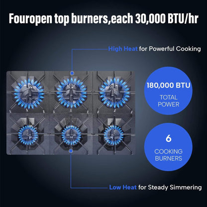 36-Inch Commercial 210K BTU 6-Burner Stainless Steel Freestanding Gas Range
