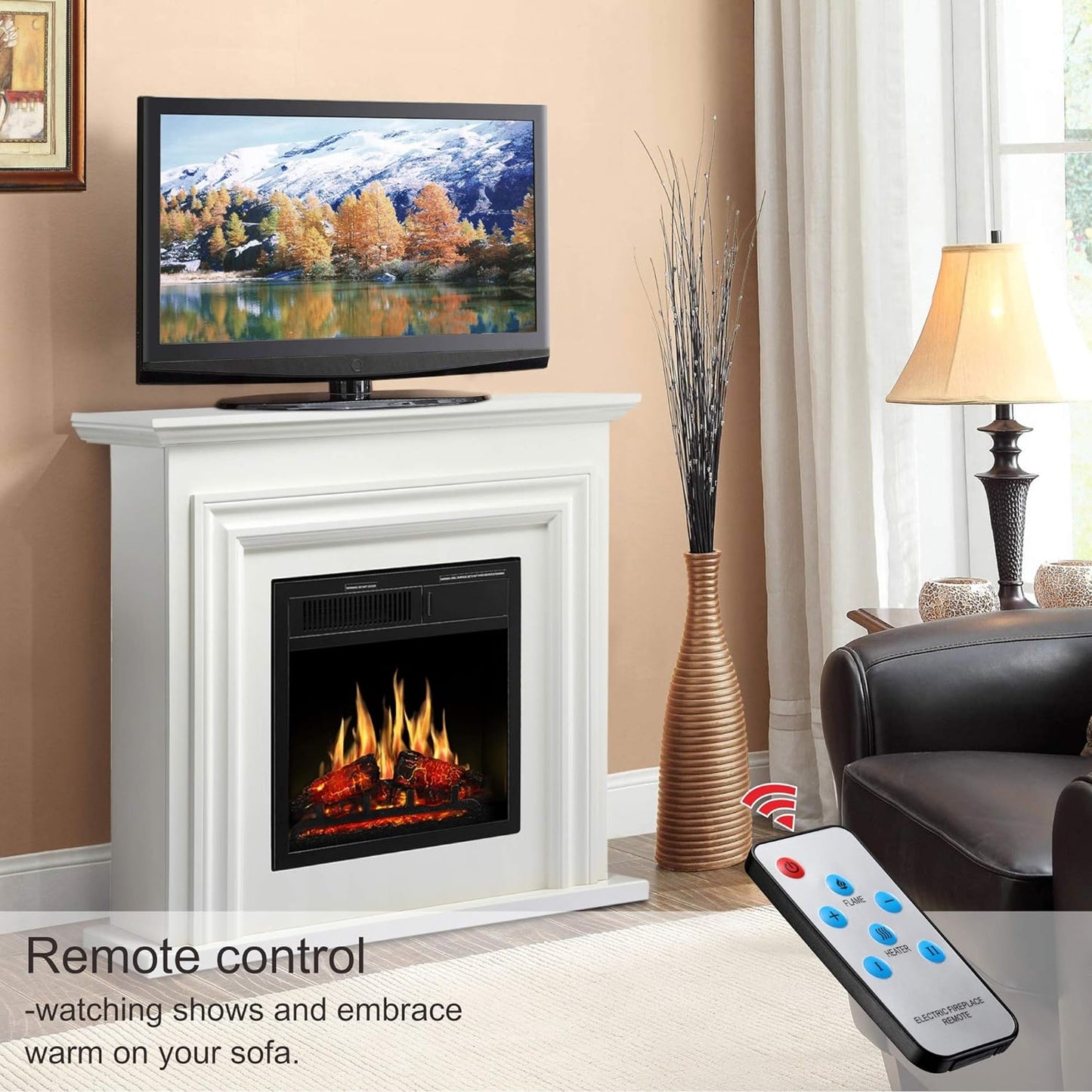 36 Inch Electric Fireplace Mantel Wooden Surround Firebox