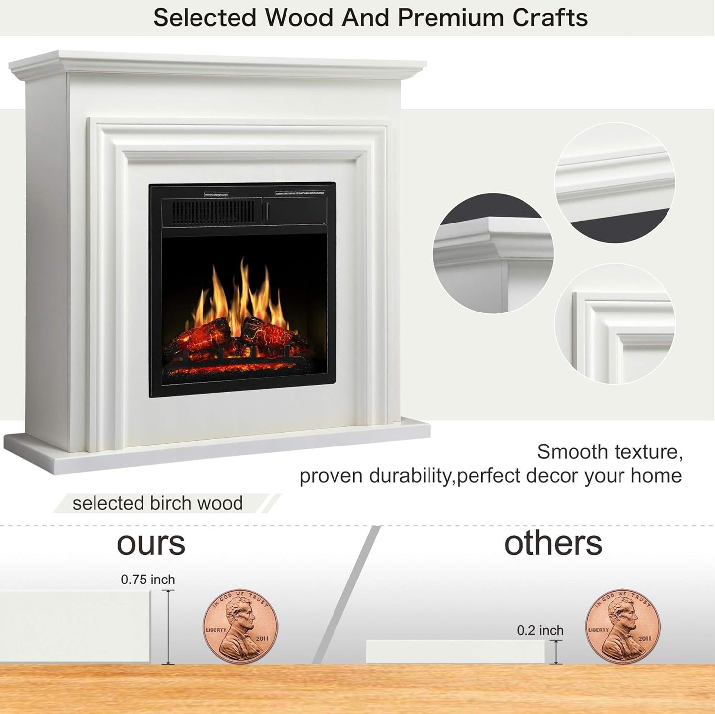 36 Inch Electric Fireplace Mantel Wooden Surround Firebox
